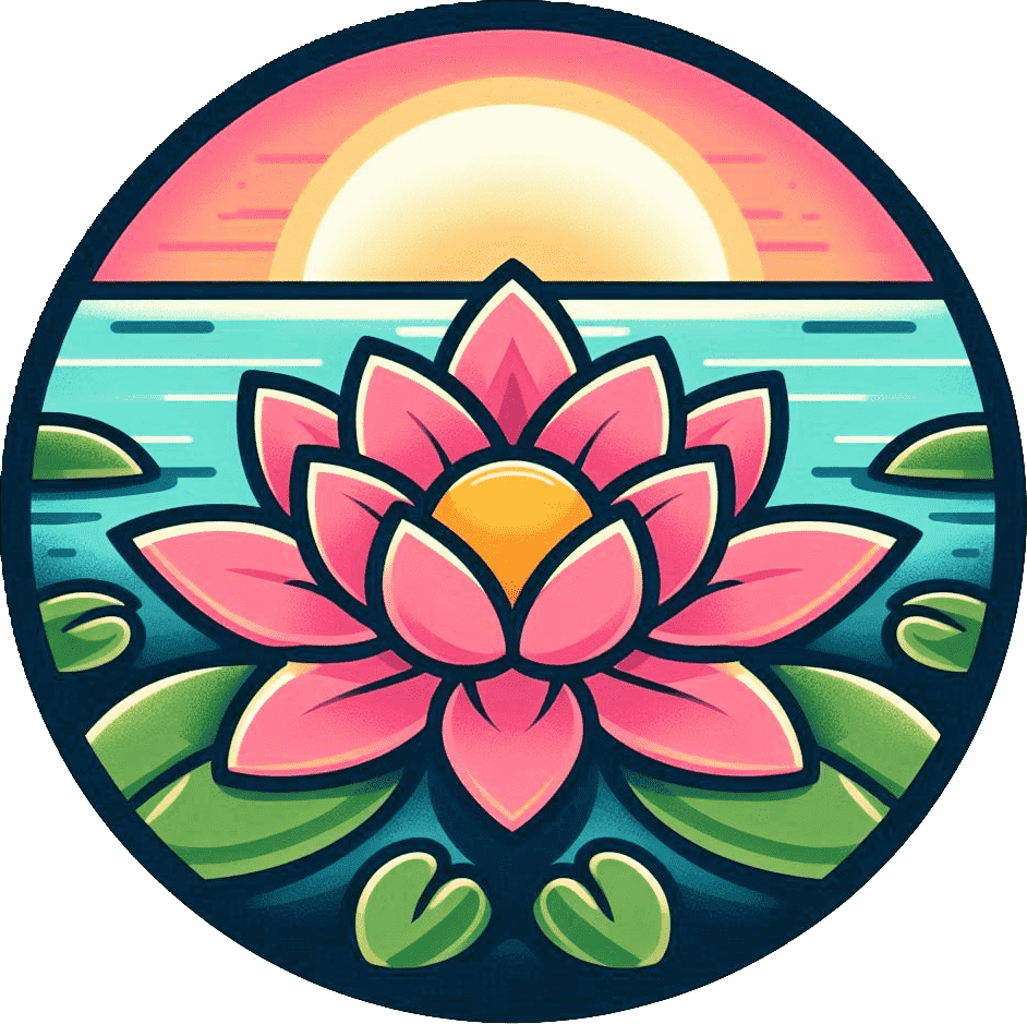 Jessica Hughe's logo of a water lily or lotus in a pond with a sunset behind for her therapy website empowerment healing therapy
